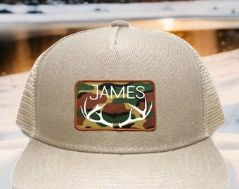 Perosnalized Antlers Name  Camo Snapback Trucker Hat Cap Camouflage Baby Toddler