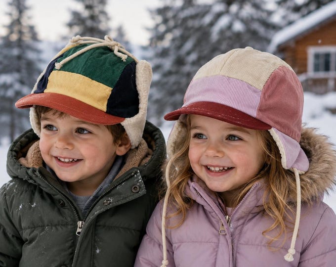 Toddler Trapper Sherpa Corduroy Hat Cap Kids Flapjack Ski