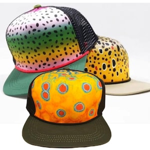 Rainbow Brook or Brown Trout Skin Snapback Trucker Hat Cap Mesh Fly Fishing Rope