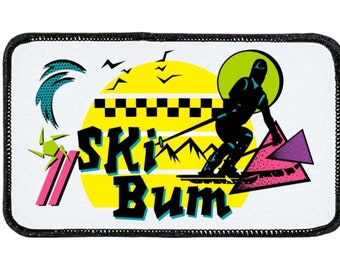 Ski Bum Retro 80's 90's Skiing Patch Hat Jacket Snowboard Skier