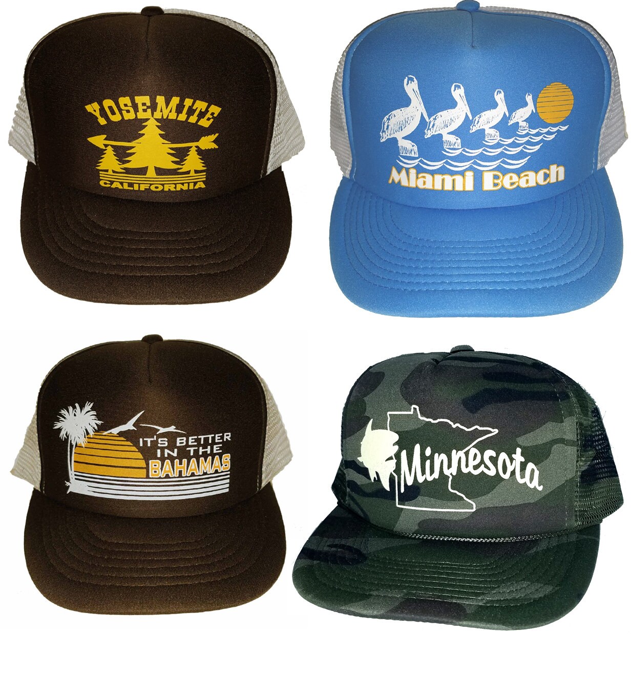 Beach Trucker Hat Cap Mesh Snapback 