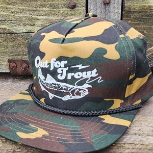Out for Trout Fly Fishing Camouflage Snapback  Hat Cap Camo Rope