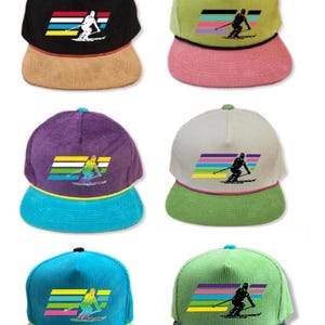 Custom Retro Ski Skiing Corduroy Snapback  Hat Cap Rope Apres