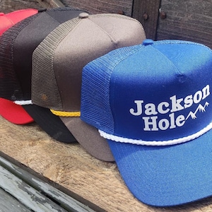 Jackson Hole Wyoming Snapback  Trucker Hat Cap Mesh Skiing Snowboard Rope