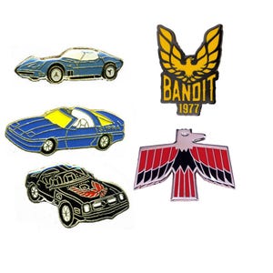 Set of 5 Sports Car 80&#39;s Vintage Enamel Pin Hat Jacket Supra Corvetre Trans Am Pontiac