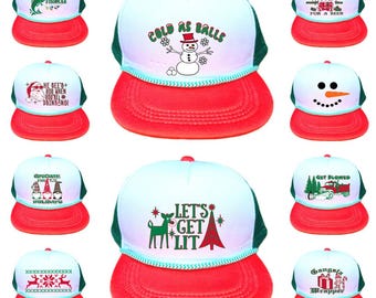 Custom Christmas Ugly Sweater Party Snapback Trucker Hat Cap Xmas Holiday