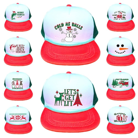 NWT Handmade Christmas Collage Bling Red and White  Trucker Hat Christmas Trucker Hat Cap Red White Merry Christmas Ya  main image 2