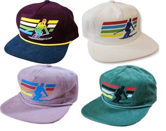 Custom Retro Ski Skiing Corduroy Snapback  Hat Cap Rope