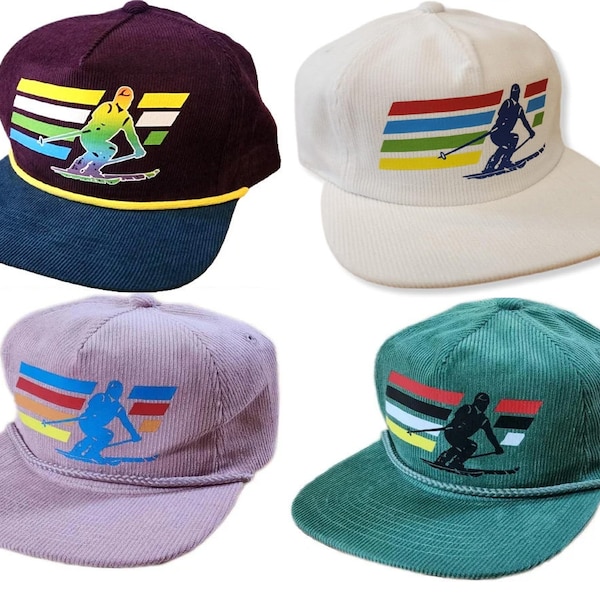 Custom Retro Ski Skiing Corduroy Snapback  Hat Cap Rope