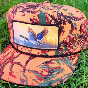 Mallard Duck Orange Camouflage Snapback  Hat Cap Waterfowl Hunting Camo Rope