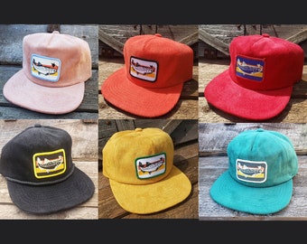 Corduroy or Suede Trout Fly Fishing Snapback Trucker Hat Trout Patch Cap Snapback Buckle