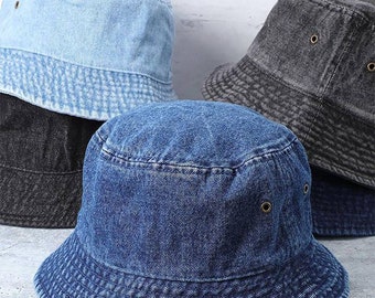 Denim Summer Bucket Hat Blue Jean 3 Colors Boonie Cap Washed Fishing