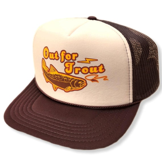 Out for Trout Fly Fishing 3 Stripe Snapback Trucker Hat Cap