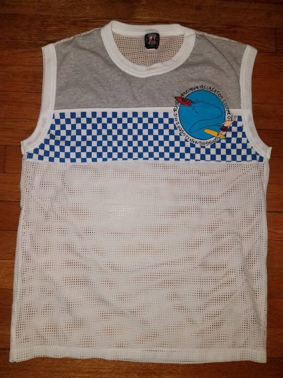 Vintage Mesh Checkered Musxle T Shirt Surf Surfing