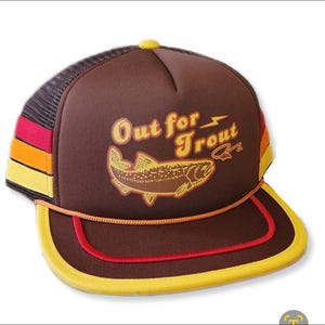 Out for Trout Fly Fishing 3 Stripe Snapback Trucker Hat Cap