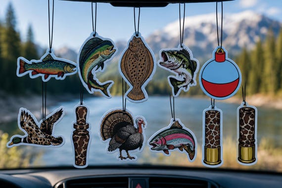 Duck Car Air Freshener Hunting Christmas Stocking Stuffer Dove Turkey Trout Fishing Pheasant Call Shotgun Walleye Bass Fly Pointer Camo