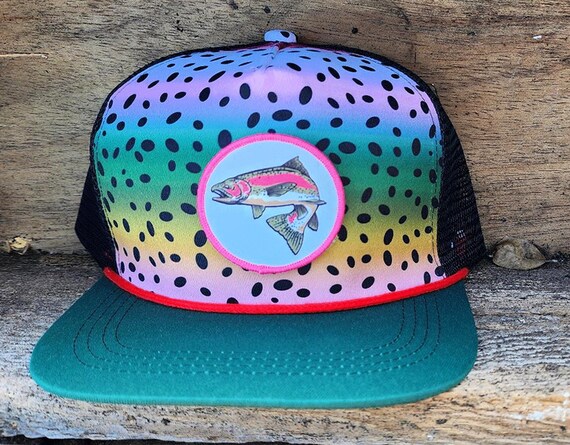 Rainbow Trout Skin Patch Snapback Trucker Hat Cap Fly Fishing Rope