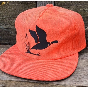 Mallard Duck Corduroy Orange Snapback  Hat Cap Nature Hunting Rope