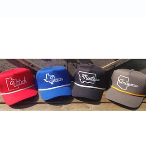 Your State Outline Snapback  Trucker Hat Cap Mesh Home TouristRope Rope