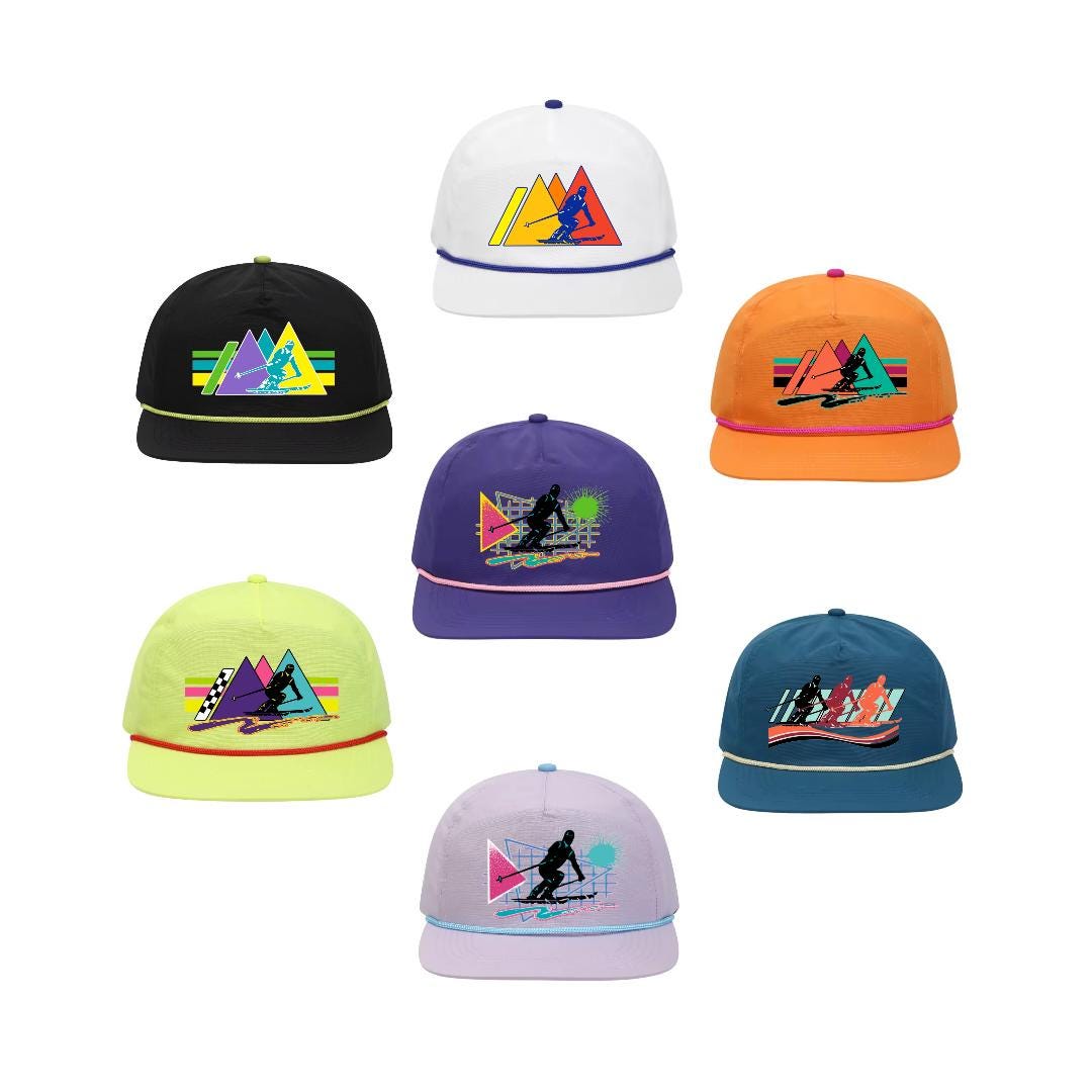 Custom Retro Ski Skiing Rope Slideback Hat Cap 90's 80's