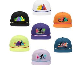 Custom Retro Ski Skiing Rope Slideback  Hat Cap 90's 80's Snowboard Winter