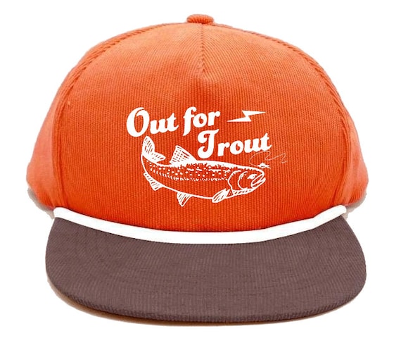 Out for Trout Fly Fishing Corduroy Butterscotch Snapback Hat Cap Rope -   UK