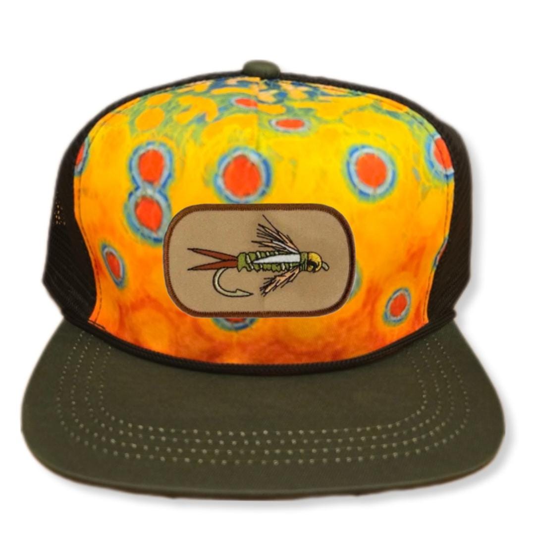 Brook Rainbow Trout Brown Skin Patch Snapback Trucker Hat Cap Fly
