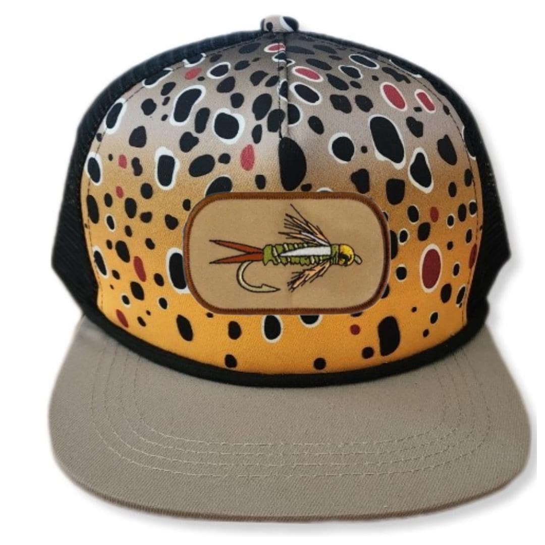 Brook Rainbow Trout Brown Skin Patch Snapback Trucker Hat Cap Fly
