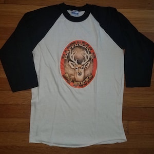 Vintage Happiness is Big Bucks  3/4 Sleeve Jersey Ragaln T Shirt 1980 Hunting Hunter