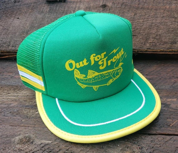 Out for Trout Fly Fishing 3 Stripe Snapback Trucker Hat Cap 