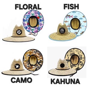 Toddler  Custom Name Logo Patch Straw Lifeguard Hat  Sun Beach Summer Fish Fishing  54cm Kids Vacation