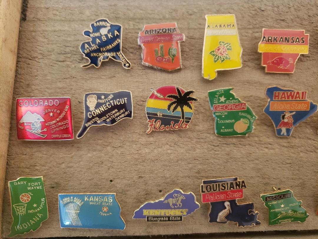 Vintage State Enamel Lapel Pin Pinback Hat Cap Pins