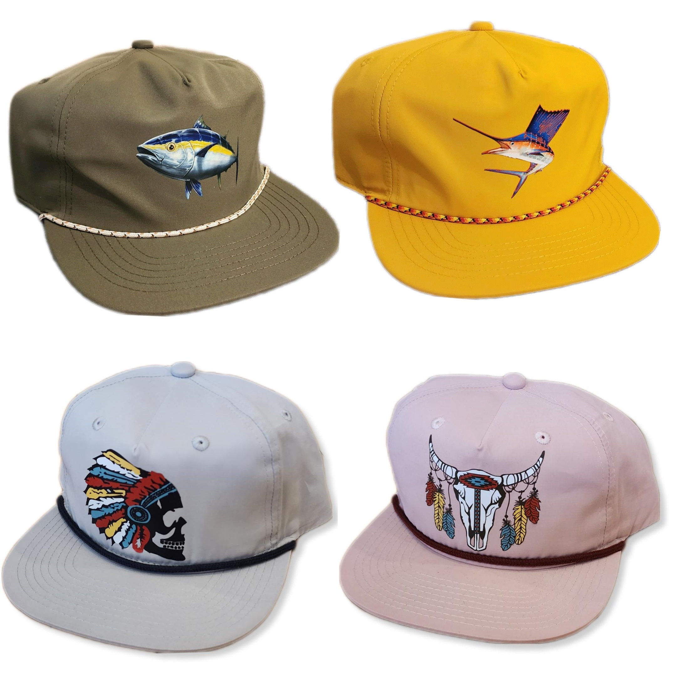 Fish Fishing Nylon Rope Snapback Hat Cap Offshore Trout Pike Bass 