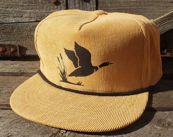 Mallard Duck Corduroy Butterscotch Snapback  Hat Cap Nature Hunting Rope