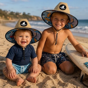 Cappello da bagnino in paglia con logo personalizzato per bambini, da spiaggia, estivo, da pesca, 54 cm, per le vacanze dei bambini