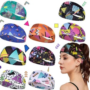 80&#39;s 90&#39;s Print Headband Aerobics Yoga Costume Party Sweatband  Moisture Wicking Jogging Running Girls Weekend Bridal Bachelorette Halloween