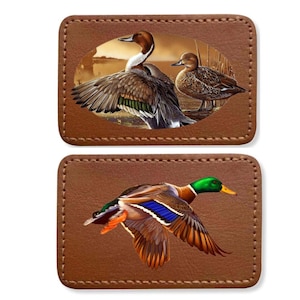 Mallard Duck Pheasant Loon Waterfowl Leather 3x2 Patch  Hat Jacket