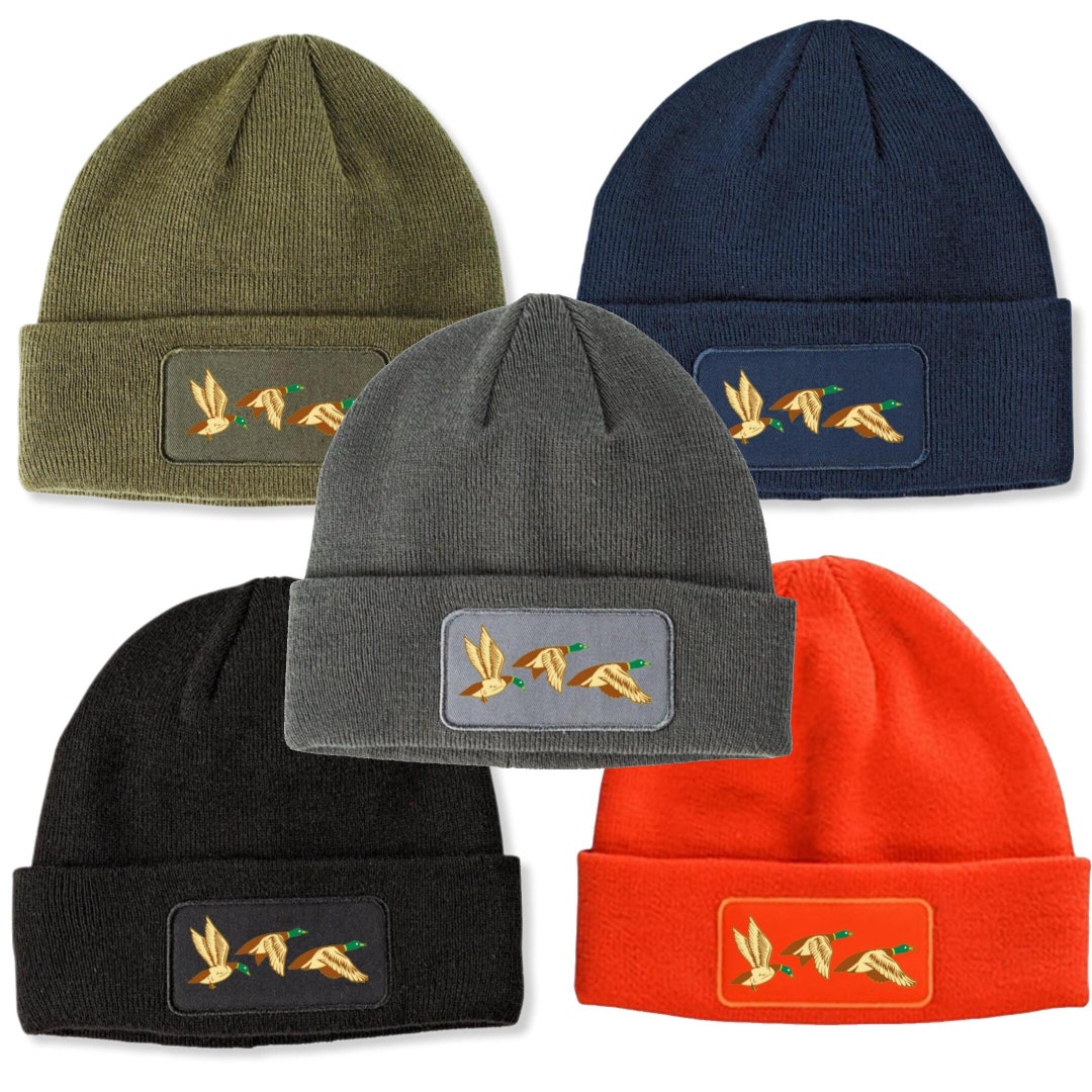Winter Knit Flying Ducks Beanie Hat Cap Patch Waterfowl Etsy