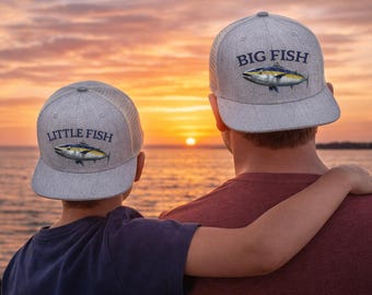 Matching Big Fish Little Fish  Baby Toddler Adult Dad   Trucker Hat Cap Infant Boys Adjustable Snapback Father's Day