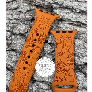 Halloween Design Silicone Band Laser Engraved, Apple Watch Compatible 38/40/41mm, 42/44/45mm, Series 1,2,3,4,5,6,7,8,9,SE,SE2