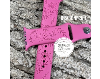 Just Breathe Dandelion Wildflower Watch Band Laser Engraved, Apple Watch Compatible 38/40/41mm, 42/44/45mm, Series 1,2,3,4,5,6,7,8,9,SE,SE2