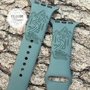 River Rafting Silicone Band Laser Engraved, Apple Watch Compatible 38/40/41mm, 42/44/45mm, Series 1,2,3,4,5,6,7,8,9,SE,SE2