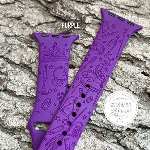 Witch, Sorcery, Magic, Halloween Watch Band Laser Engraved, Apple Watch Compatible 38/40/41mm, 42/44/45mm, Series 1,2,3,4,5,6,7,8,9,SE,SE2