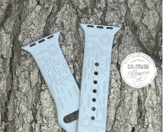 Mountain Forest Tree Watch Band Silicone Laser Engraved, Apple Watch Compatible 38/40/41mm, 42/44/45mm, Series 1,2,3,4,5,6,7,8,9,SE,SE2