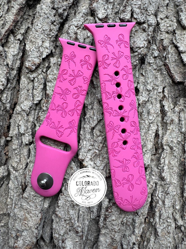 Bow Ribbon Silicone Watch Band Laser Engraved, Apple Watch Compatible Series 1-11, SE 1-3 & Ultra 1-3 Bild 6