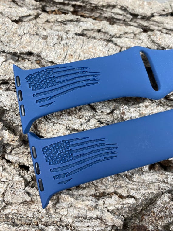 American Flag Silicone Watch Band Laser Engraved, Apple Watch Compatible Series 1-11, SE 1-3 & Ultra 1-3