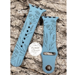 Wildflower Silicone Silicone Watch Band Laser Engraved, Apple Watch Compatible Series 1-11, SE 1-3 & Ultra 1-3 image 4