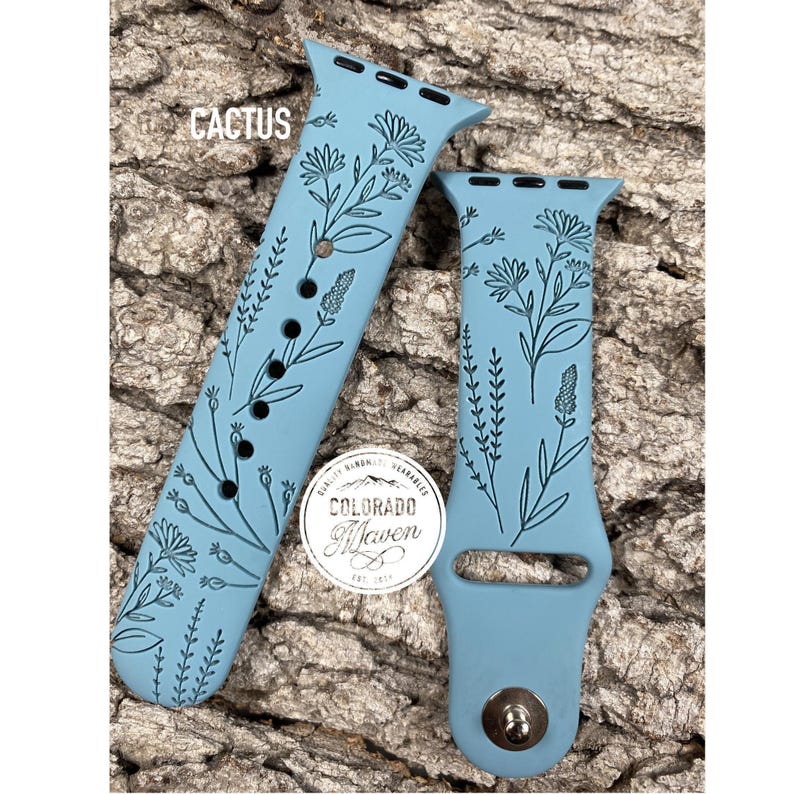 Wildflower Silicone Silicone Watch Band Laser Engraved, Apple Watch Compatible Series 1-11, SE 1-3 & Ultra 1-3 image 4