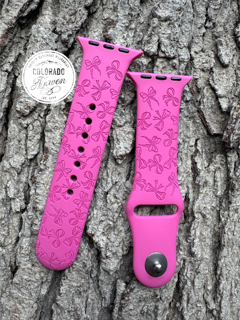 Bow Ribbon Silicone Watch Band Laser Engraved, Apple Watch Compatible Series 1-11, SE 1-3 & Ultra 1-3 Bild 4