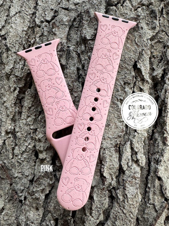 Teddy Bear Silicone Watch Band Laser Engraved, Apple Watch Compatible Series 1-11, SE 1-3 & Ultra 1-3